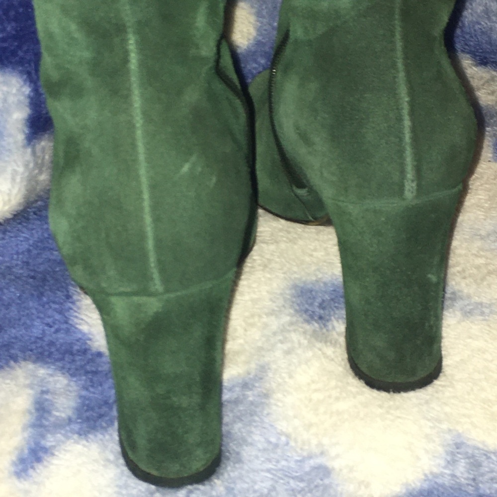 GG DEADSTOCK Gucci Green Suede Purple Ribbon w Horse-bit Boots - Picture 5 of 11
